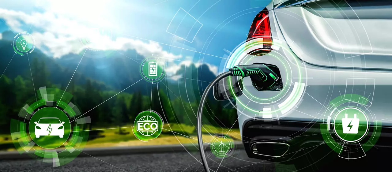 Electric car plugged into charger 